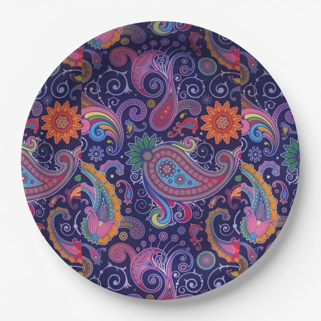 Prato De Papel Paisley roxo rosa (Frente)