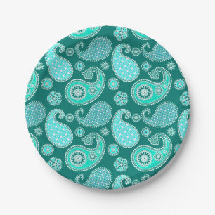 Prato De Papel Paisley, Turquesa, Aqua e White
