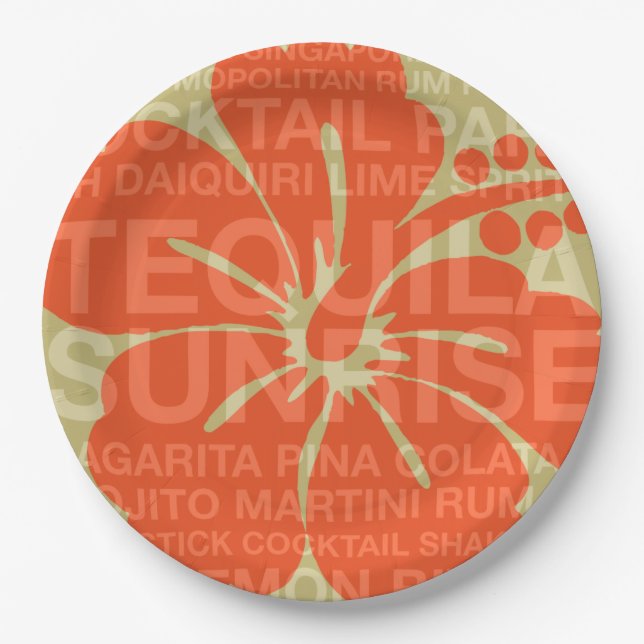 Prato De Papel Palavras de Verão Cocktails e Hibiscus (Frente)