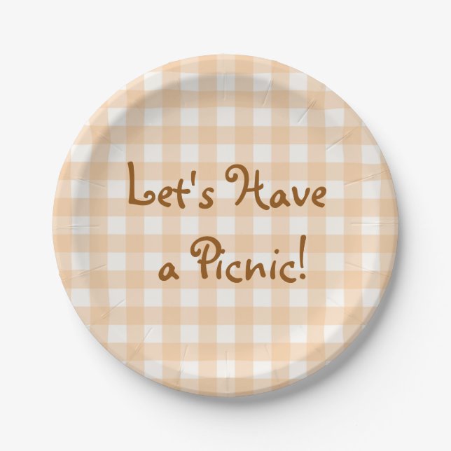 Prato De Papel Pale Peach Gingham Picnic (Frente)