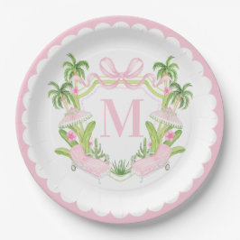 Prato De Papel Palm Beach Pink Loungers Monogram Crest