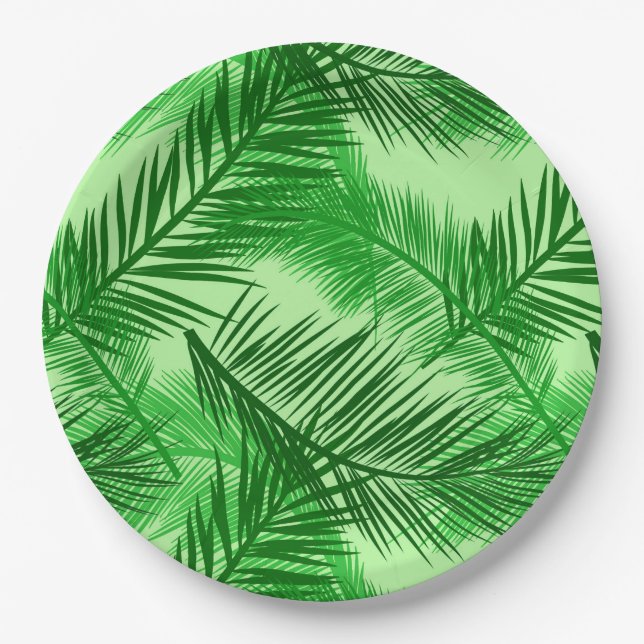 Prato De Papel Palm Leaf Impressão, Emerald e Light Verde limão (Frente)