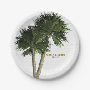 Prato De Papel Palm Trees Brancas e Douradas Casas Elegantes