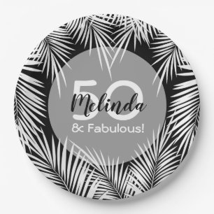 Prato De Papel Palmas brancas em preto tropical