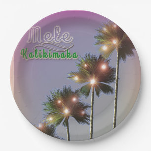 Prato De Papel Palmeiras com luzes Mele Kalikimaka