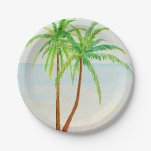 Prato De Papel Palmeiras tropicais da praia