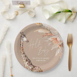 Prato De Papel Pampas botânicas girafa safari chic natural