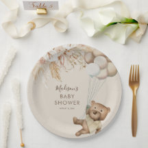 Pampas Grass Boho Teddy Bear Paper Pla