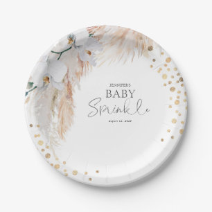 Prato De Papel Pampas Grass White Floral Baby Sprinkle