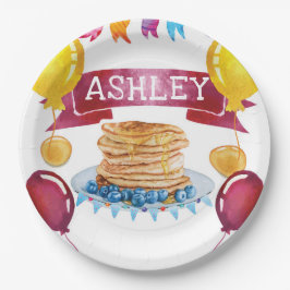 Prato De Papel Pancake personalizado e pijamas no aniversário