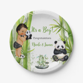 Prato De Papel Panda Bamboo Tema Bebê Menino Negro Branco Verde