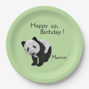 Prato De Papel Panda Cub Green Birthday com nome