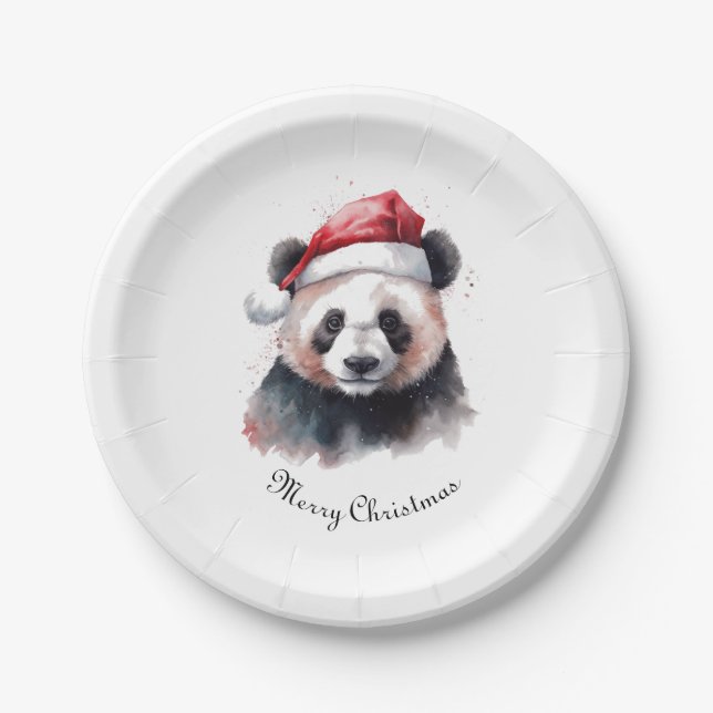 Prato De Papel Panda de Natal, personalizável (Frente)