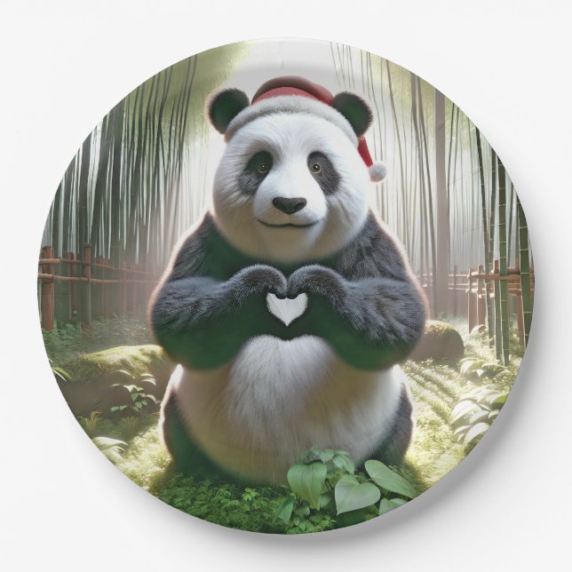 Prato De Papel Panda do Natal Formando um Coração (Frente)