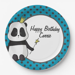 Prato De Papel Panda e Bolinhas personalizáveis