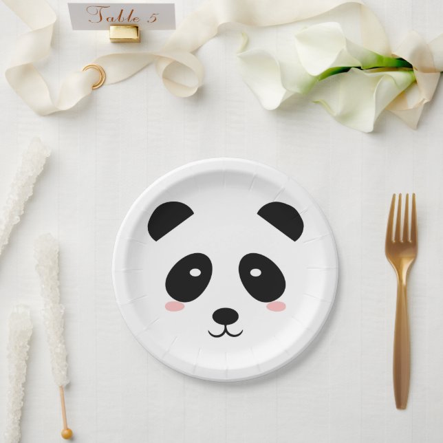 Prato De Papel Panda Negra e Branca Simples Moderno (Casamento)