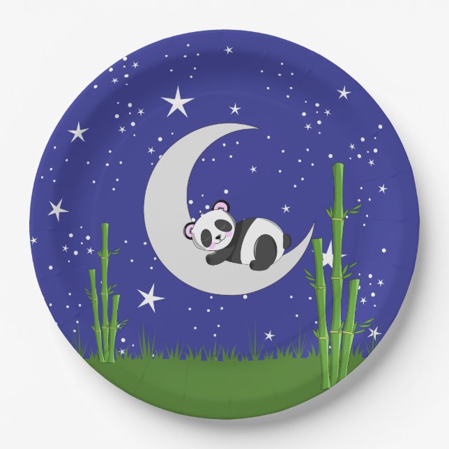Prato De Papel Panda New Baby on Moon (Frente)