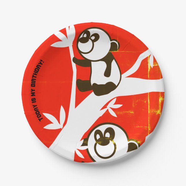 Prato De Papel Pandas de Aniversário (Frente)