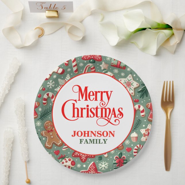 Prato De Papel Pão de gengibre e peppermint Natal  (Casamento)