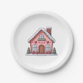 Prato De Papel Pão de Gengibre Rosa com Corações