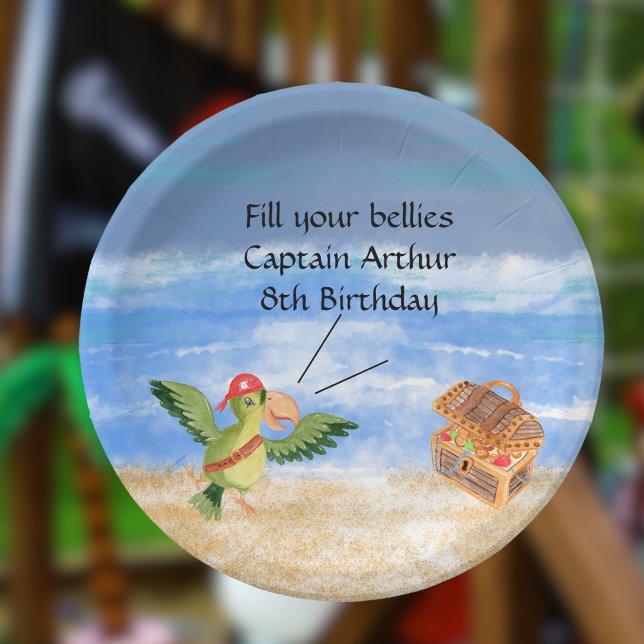 Prato De Papel Papagaio do tesouro do partido pirata (Pirate themed party paper plate)