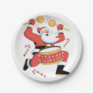 Prato De Papel Papai Noel Baterista Engraçado Natal Feio Bateria