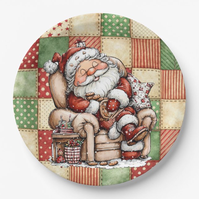 Prato De Papel Papai Noel Cochilando na Véspera de Natal (Frente)
