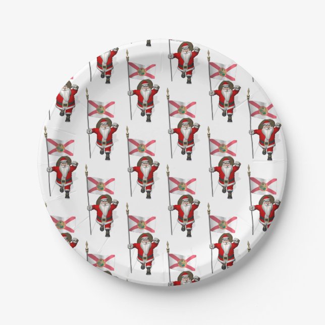 Prato De Papel Papai Noel Com Bandeira Da Flórida (Frente)
