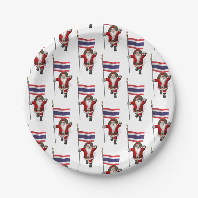 Prato De Papel Papai Noel Com Bandeira Da Tailândia (Frente)