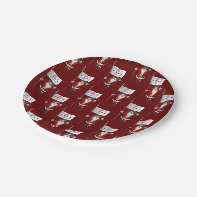 Prato De Papel Papai Noel Com Bandeira De Chicago (Inclinado)