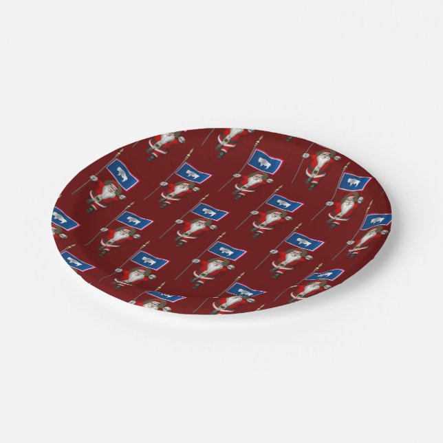 Prato De Papel Papai Noel Com Bandeira De Wyoming (Inclinado)