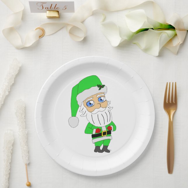 Prato De Papel Papai Noel de terno verde chibi (Casamento)