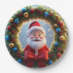 Prato De Papel Papai Noel Desenho Animado Natal Festivo