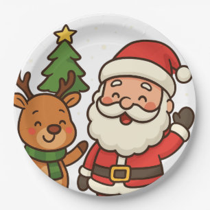 Prato De Papel Papai Noel e rudo branco