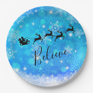 Prato De Papel Papai Noel e sua rena do vôo - acredite