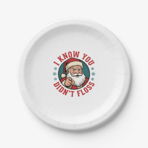 Prato De Papel Papai Noel Engraçado Não Usou Fio Dental Dentista