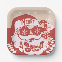 Prato De Papel Papai Noel Engraçado Retro Vermelho Rosa Festa de