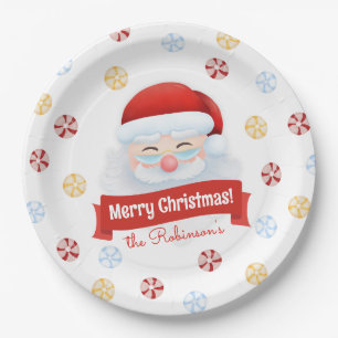 Prato De Papel Papai Noel Fofo Vermelho Nome Natal Feriado