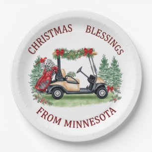 Prato De Papel Papai Noel Golfista Jogando Golfe em Minnesota no 