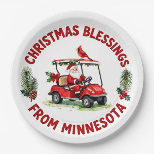 Prato De Papel Papai Noel Golfista Jogando Golfe em Minnesota no 