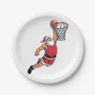 Prato De Papel Papai Noel Jogando Basquete Amantes do Esporte de
