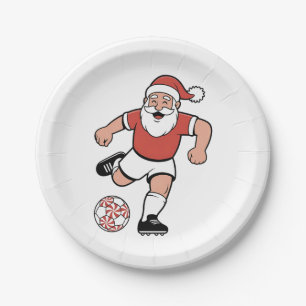 Prato De Papel Papai Noel Jogando Futebol Natal Jogador Esporte