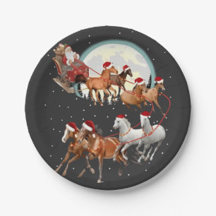 Prato De Papel Papai Noel montando cavalos, trenó equestre