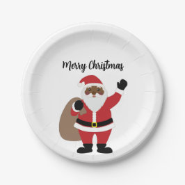 Prato De Papel Papai Noel Negro Africano Americano