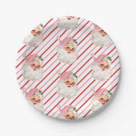 Prato De Papel Papai Noel Rosa Retro Que Diversão
