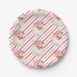 Prato De Papel Papai Noel Rosa Retro Que Diversão