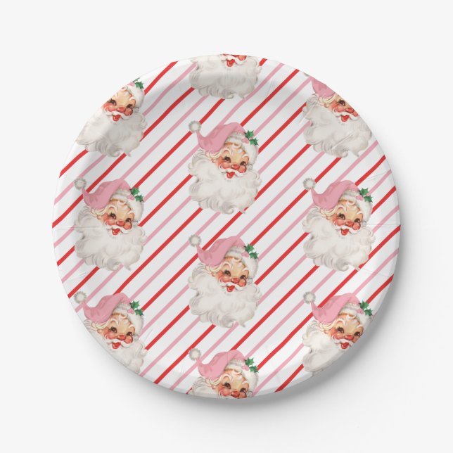 Prato De Papel Papai Noel Rosa Retro Que Diversão (Frente)