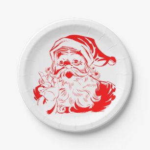 Prato De Papel Papai Noel Vermelho e Branco de Natal