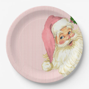 Prato De Papel Papai Noel Vitoriano Vintage Rosa Desbotado