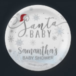 Prato De Papel Papais noeis Chá de fraldas Baby Christmas Boy<br><div class="desc">Caligrafia adorável com flocos de neve,  placa de papel de chá de fraldas com tema de inverno. Fácil de personalizar com seus detalhes. Marque a coleção para localizar itens correspondentes como placas de gabinete.</div>